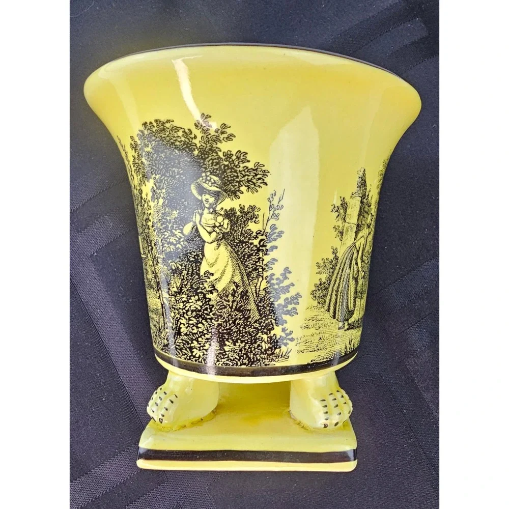 Vintage 1960s Italian Regency Mottahedda for Creil Small Cache Pot Yellow/ Black